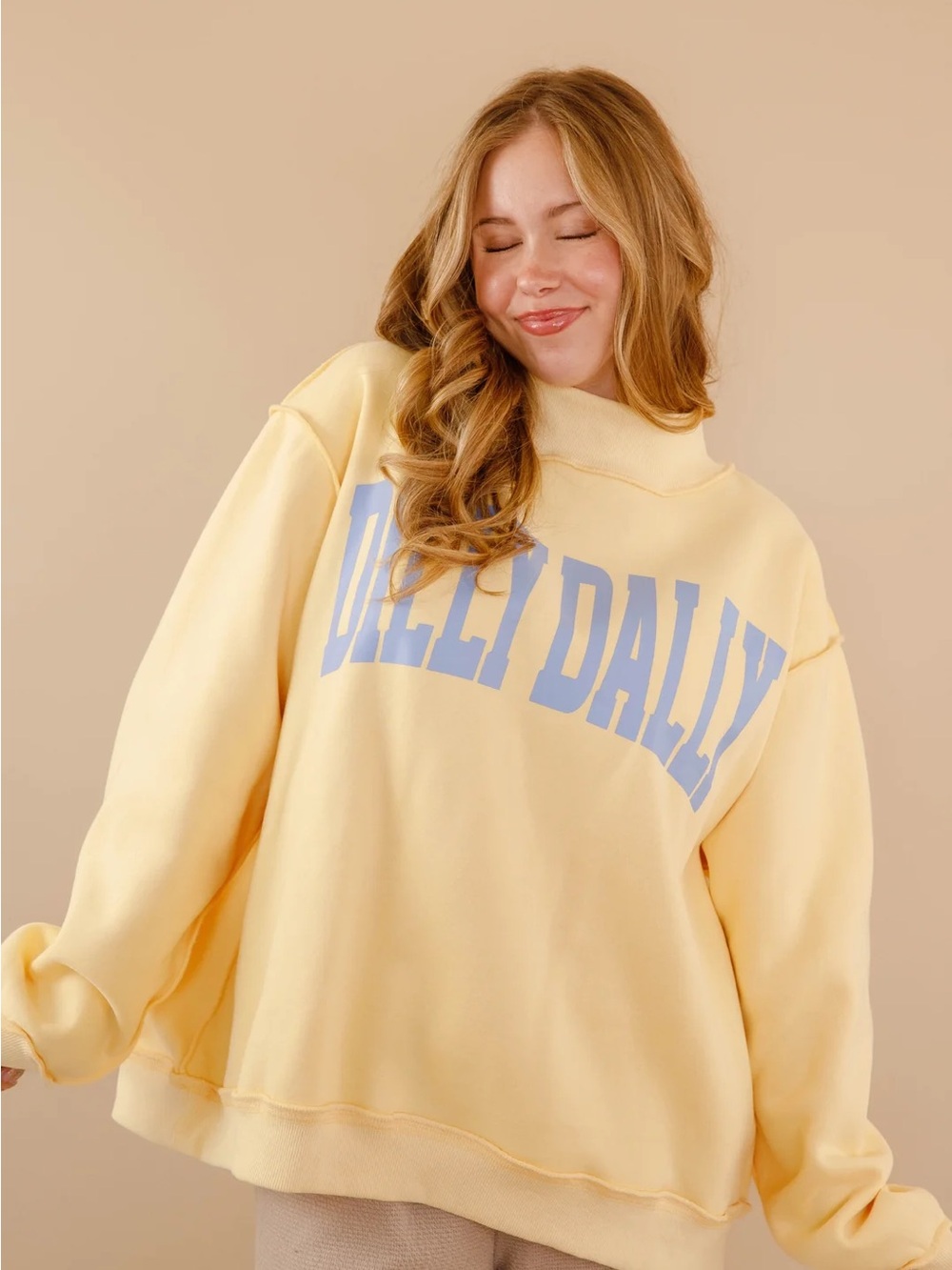 BUCKETLIST Mock Neck Dilly Dally Butter Yellow Pullover Sweatshirt Crewneck M/L